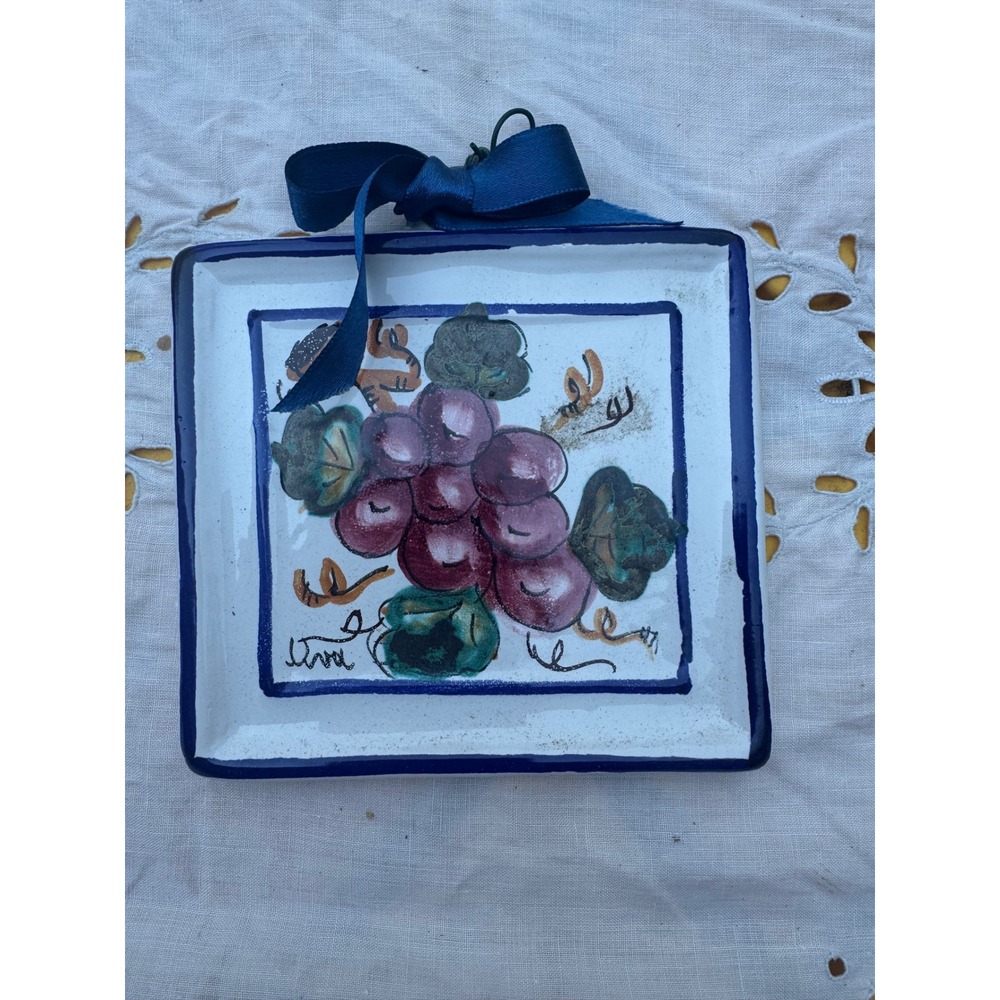 Italian Ceramic Wall Plaque Hand Painted in Italy Grapes Uva Pottery